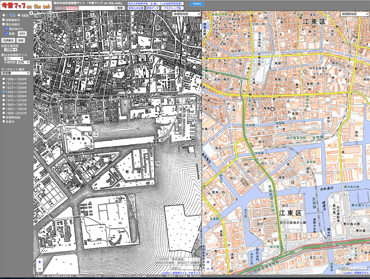 今昔マップ洲崎周辺