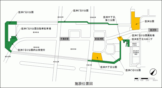 豊洲ぐるり公園開園範囲地図