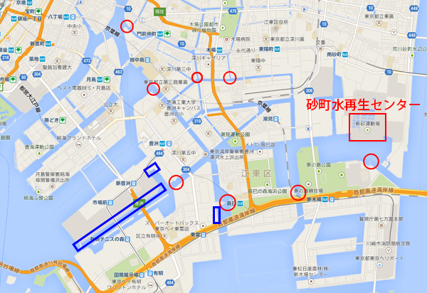 江東区臨海部水門位置+水再生センター