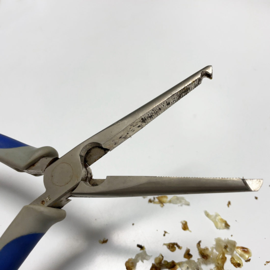 乾いた木工用セメダインを剥き終わったところ